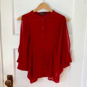 Sheer batwing slit-sleeve blouse